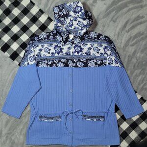XL | Jessie | Floral Contrast Hooded Button-Up Shirt